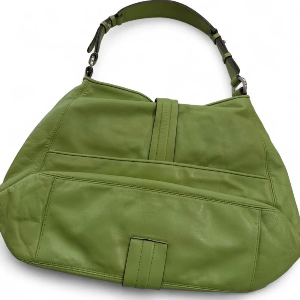 Ann Taylor Lime Green Leather Hobo Bag Silver Ring Detail Shoulder Bag Womens